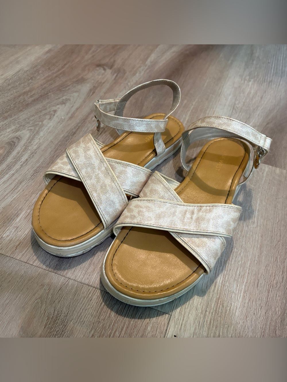 Nine West Cream Metallic cheetah print Cross-Strap Sandals